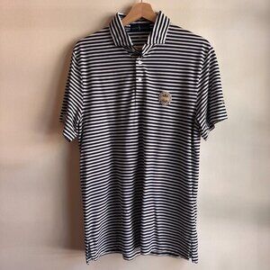 Ralph Lauren Stripe Golf Polo M PGA Patch ProFit Blue White Classic Country Club